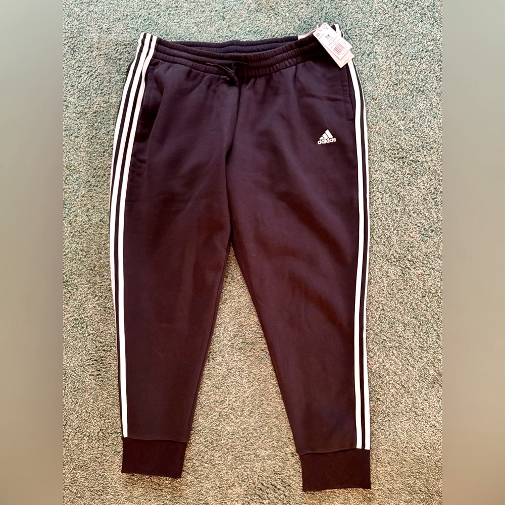 Adidas plus size black/white 3-Stripe Fleece Joggers in Size 3X